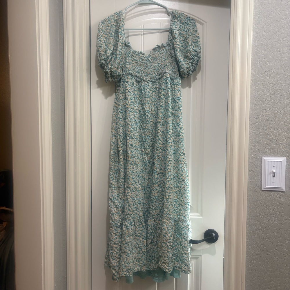 Pink Blush size Large green floral maternity maxi dress